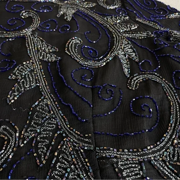 Vintage Stenay Black and Blue Beaded Silk Blouse - Picture 3 of 8